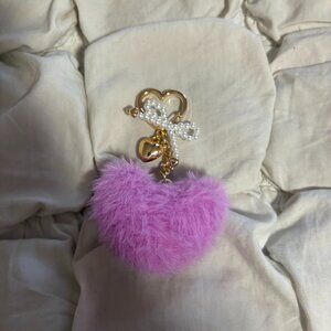 Anthropologie Lavender Faux Fur Heart Pearl Bow Bag Charm